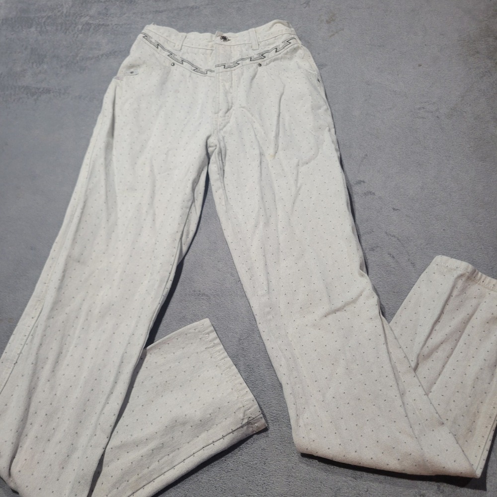 Camelot Jeans Women 3/25 Cream Western High Rise Embroidered Zig Zag Vintage 80s